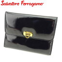 【スプリングセール】サルヴァトーレ フェラガモ ポーチ 化粧ポーチ ガンチーニ ブラック ゴールド エナメルレザー Salvatore Ferragamo 【フ...