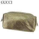 【年末ラストセール 28％OFFクーポン】グッチ ポーチ 化粧ポーチ グッチシマ ブラウン ゴールド レザー GUCCI 【グッチ】 t14504s 【中古】