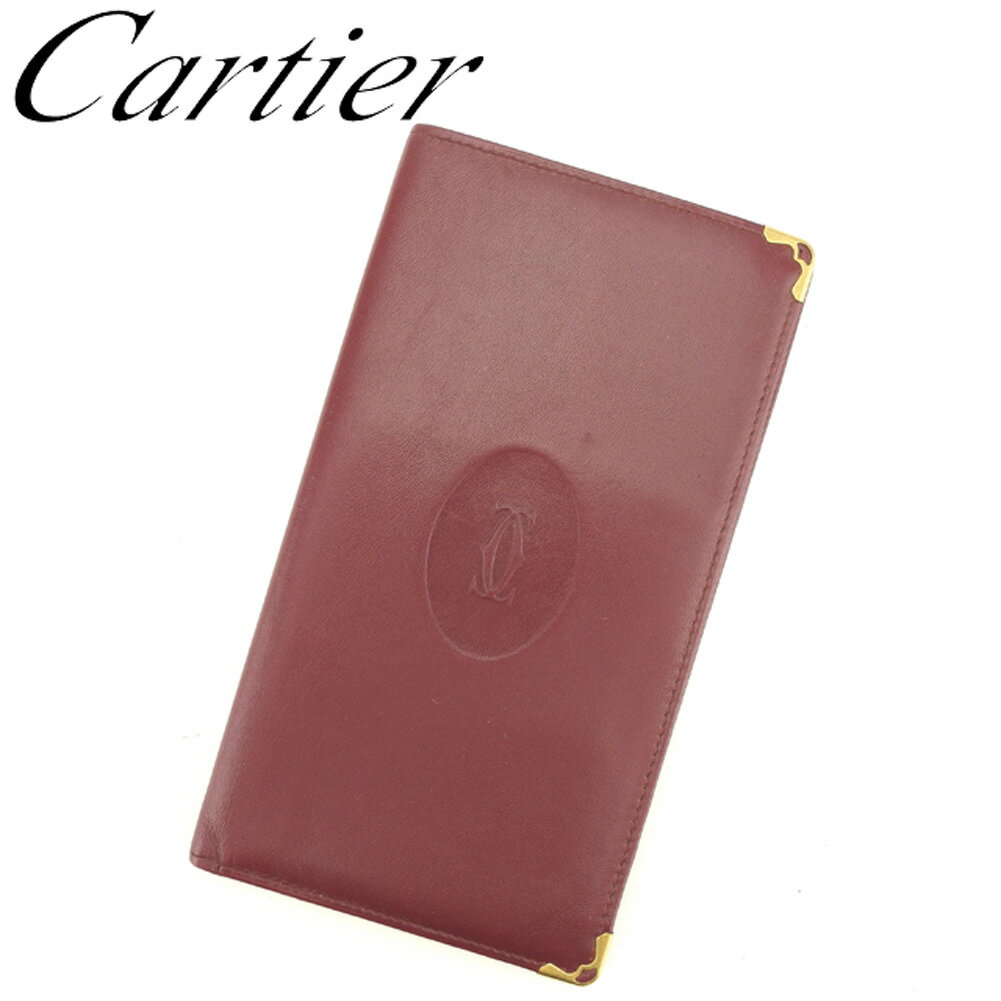 【スプリングセール30％OFF】【残り1点】 【中古】 カルティエ Cartier 長札入れ 札入れ レディース メンズ ボルドー ゴールド レザー 【カルティエ】 T8020