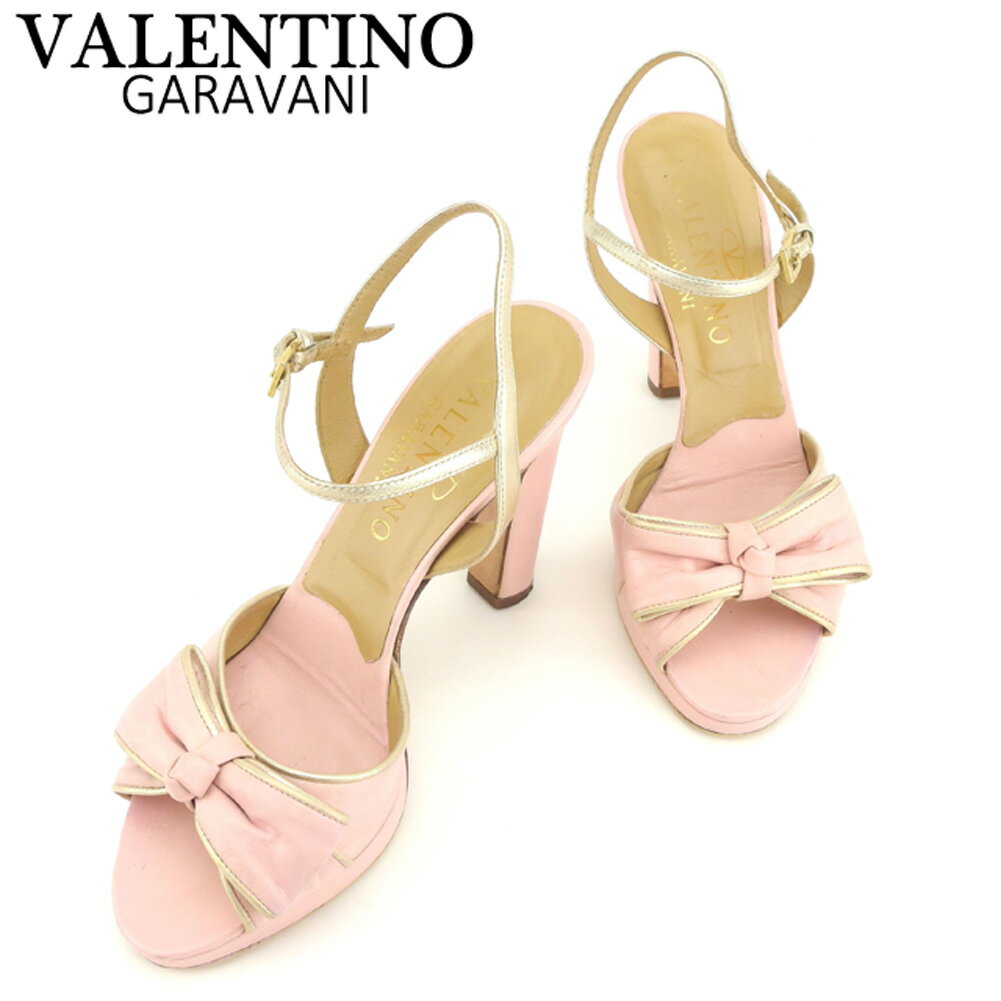 【スプリングセール30％OFF】ヴァレンティノ ガラヴァーニ VALENTINO GARAVANI サンダル シューズ 靴 レディース ♯36 チャンキーヒール ピンク ゴールド レザー 【ヴァレンティノ ガラヴァーニ】 T8116 【中古】