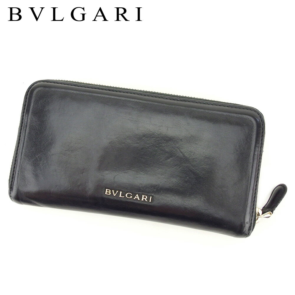 【スプリングセール30％OFF】ブルガリ 長財布 ラウンドファスナー ブラック レザー BVLGARI 【ブルガリ】 t8503s 【中古】