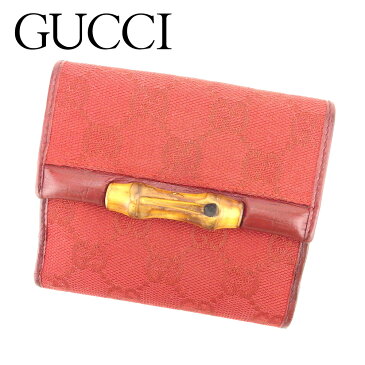 【中古】 グッチ GUCCI Wホック財布 二つ折り 財布 レディース GG柄 レッド キャンバス×レザー 人気 T6422 .