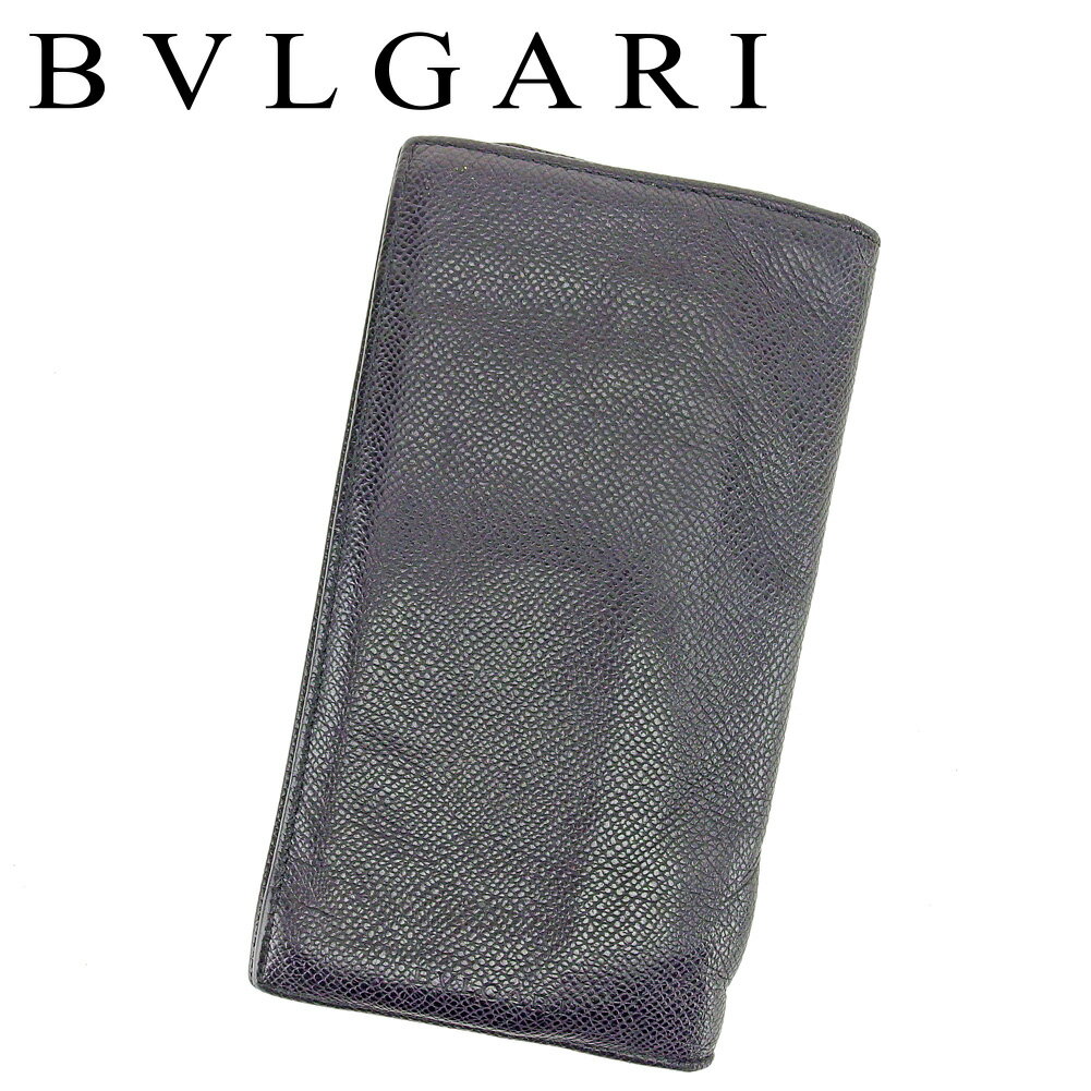 【スプリングセール30％OFF】ブルガリ 長札入れ 長財布 ブラック レザー BVLGARI 【ブルガリ】 t6448s 【中古】