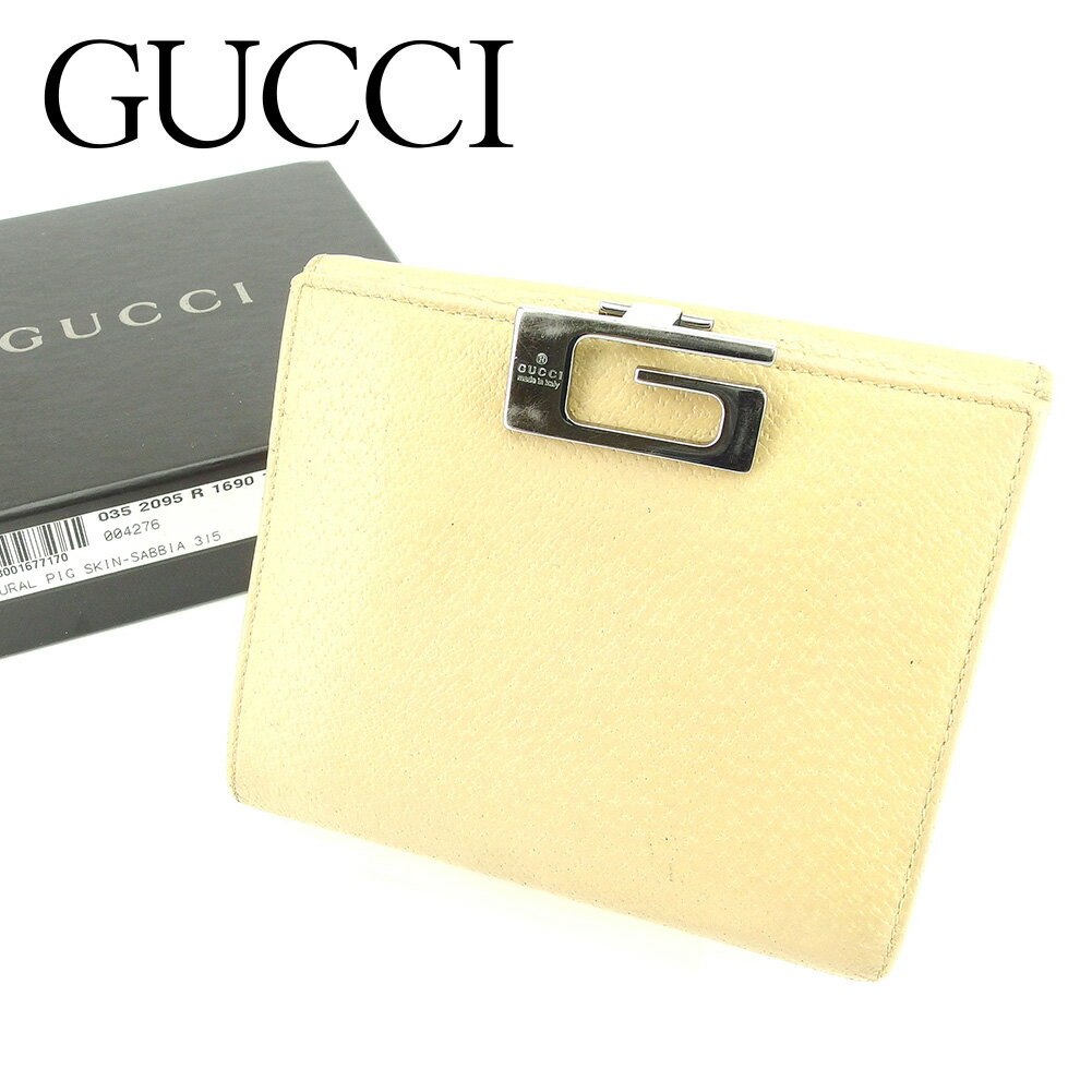 【スプリングセール30％OFF】グッチ Wホック財布 二つ折り 財布 Gクリップ ベージュ レザー GUCCI ホックサイフ ホック財布 財布 サイフブランド財布 ユニセックス 小物 【グッチ】 T6476 【中古】