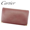 【春の大感謝祭 30％OFF】カルティエ がま口 財布 長財布 マストライン ボルドー レザー Cartier 【カルティエ】 t6494s 【中古】