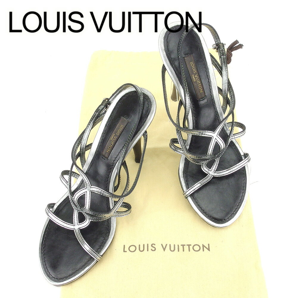 【スプリングセール30％OFF】ルイ ヴィトン サンダル 靴 シューズ #34 シルバー ブラック レザー Louis Vuitton 【ルイ・ヴィトン】 t6665s 【中古】