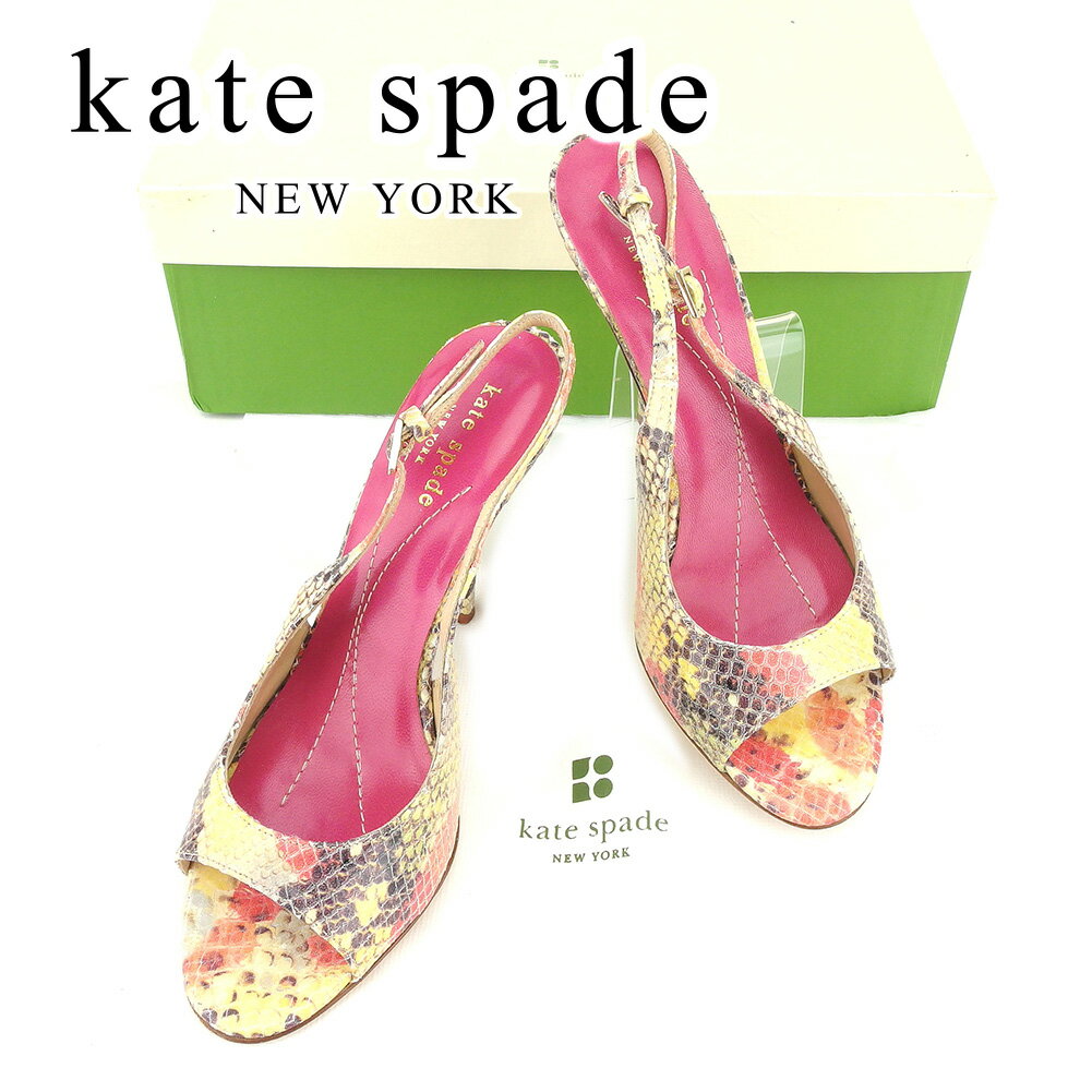 【スプリングセール30％OFF】【中古】 ケイト スペード パンプス 靴 シューズ #6 パイソン型押し ベージュ　ピンク レザー kate spade C4167