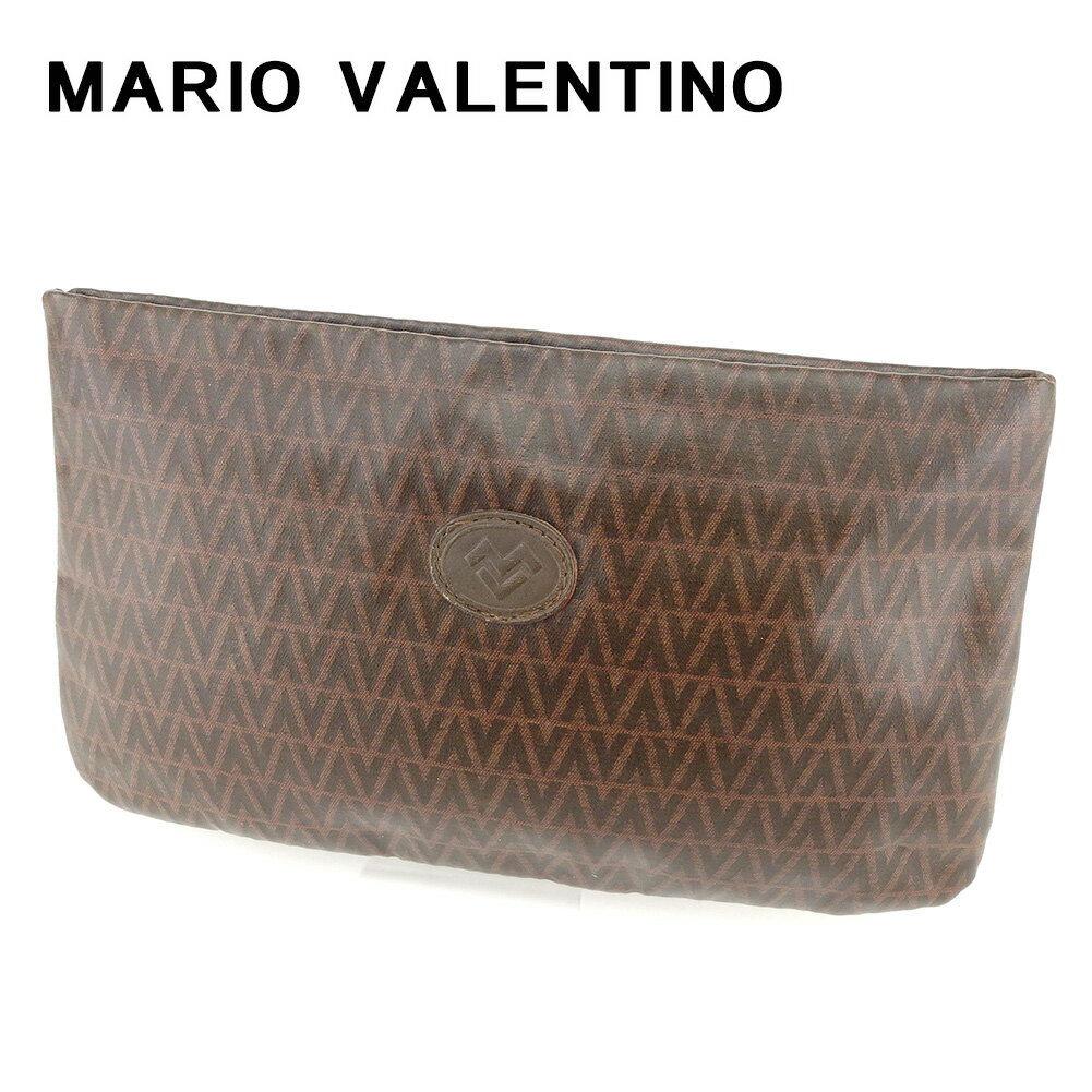 【スプリングセール30％OFF】マリオ ヴァレンティノ MARIO VALENTINO ポーチ 化粧ポーチ レディース メンズ 可 ブラウン PVC×レザー 【マリオ ヴァレンティノ】 T6683 【中古】