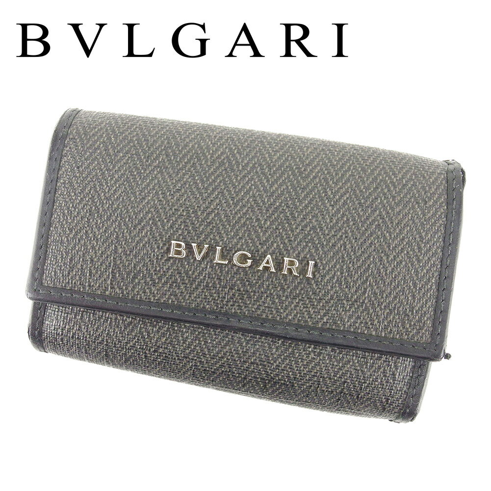 【スプリングセール30％OFF】ブルガリ キーケース 6連キーケース ブラック グレー 灰色 PVC×レザー BVLGARI 【ブルガリ】 t6697s 【中古】