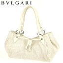 【冬SALE30%OFFクーポン】ブルガリ ハンドバッグ バック ロゴマニア ベージュ ホワイト 白 キャンバス×レザー BVLGARI 【ブルガリ】 t6706s 【中古】