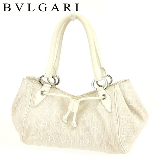 【スプリングセール】ブルガリ ハンドバッグ バック ロゴマニア ベージュ ホワイト 白 キャンバス×レザー BVLGARI 【ブルガリ】 t6706s 【中古】 【スプリングセール】ブルガリ ハンドバッグ バック ロゴマニア ベージュ ホワイト 白 キャンバス×レザー BVLGARI 【ブルガリ】 t6706s 【中古】