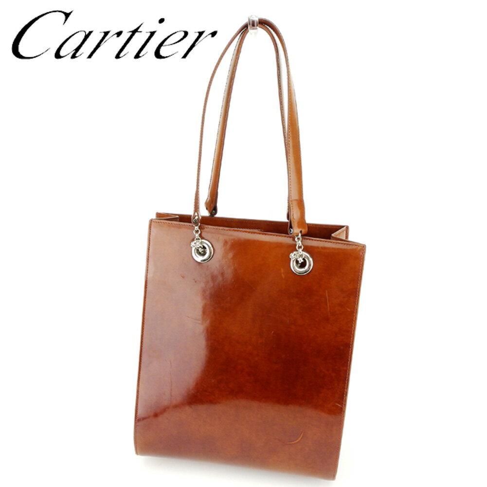 【スプリングセール30％OFF】カルティエ トートバッグ バック ワンショルダー パンテール ブラウン パテントレザー Cartier 【カルティエ】 t6716s 【中古】