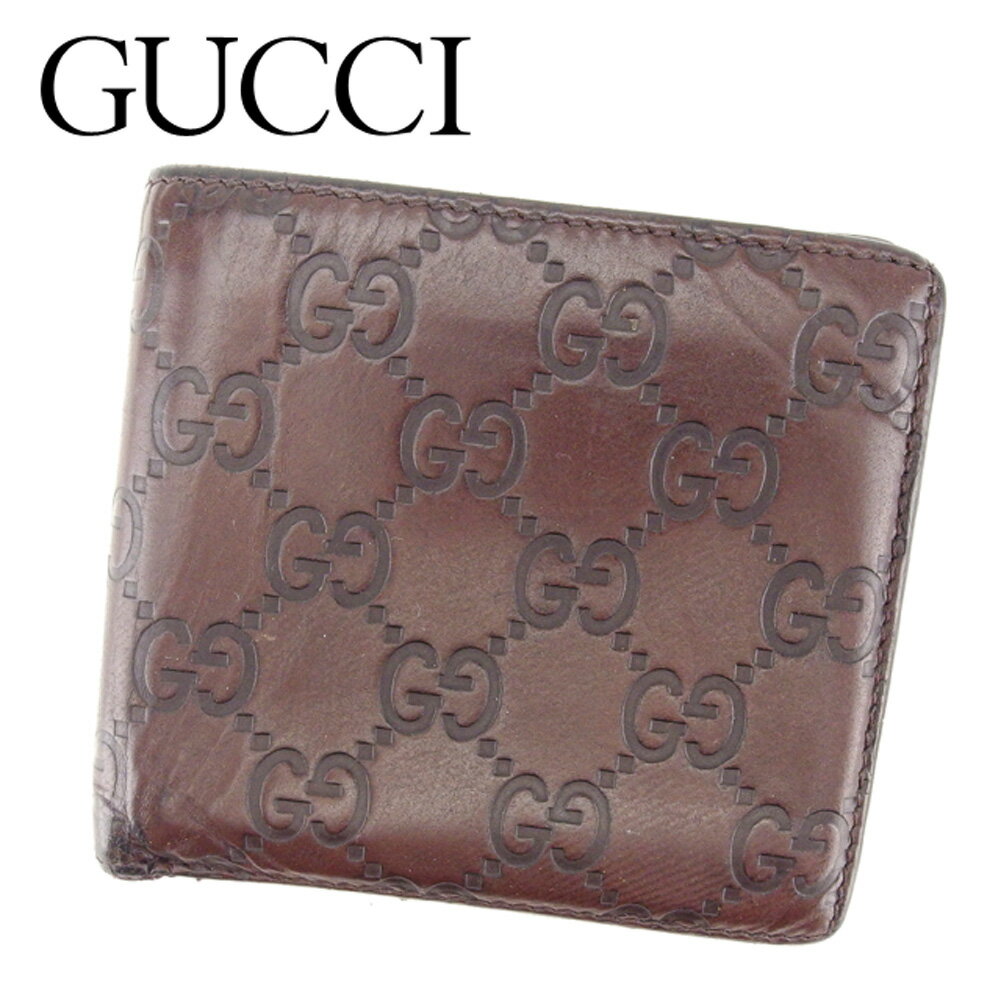 【スプリングセール30％OFF】グッチ 二つ折り 財布 グッチシマ ブラウン レザー GUCCI 二つ折りサイフ 財布 サイフ 収納ブランド財布 ユニセックス 小物 【グッチ】 T6720 【中古】