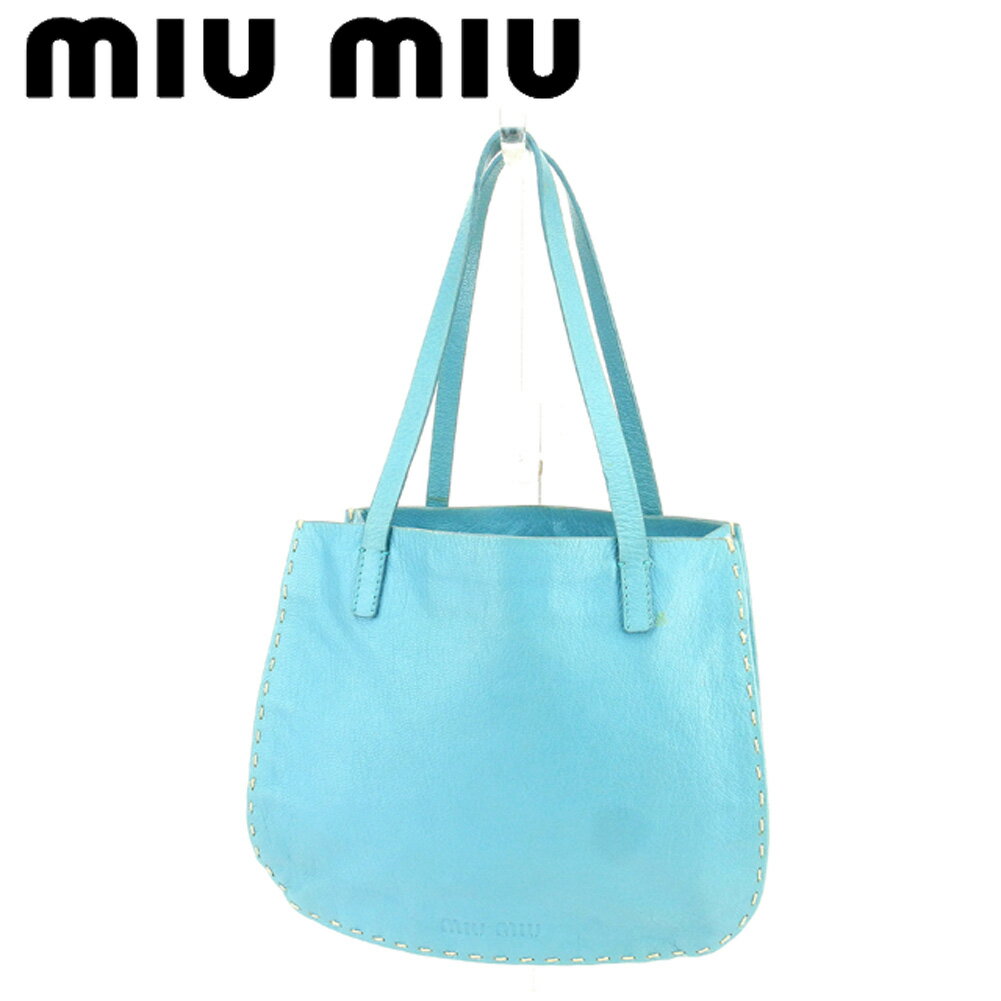 【スプリングセール30％OFF】ミュウミュウ トートバッグ バック ハンドバッグ バック ブルー レザー miumiu バック 収納 ファッション..