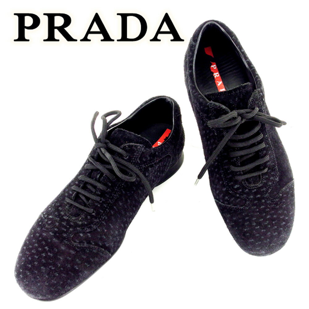 【スプリングセール30％OFF】プラダ PRADA スニーカー 靴 シューズ レディース #35 ブラック スエード 【プラダ】 T6731 【中古】