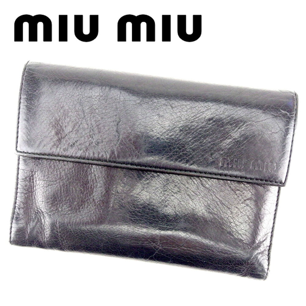 【スプリングセール30％OFF】ミュウミュウ 三つ折り 財布 財布 ブラック キャンバス×レザー miumiu 【ミュウミュウ】 t6743s 【中古】