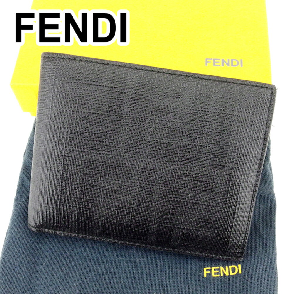【スプリングセール30％OFF】フェンディ 二つ折り 財布 ズッカ ブラック PVC×レザー FENDI 【フェンディ】 t6751s 【中古】