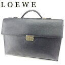 【春の大感謝祭 30％OFF】ロエベ ビジネスバッグ バック ブリーフケース ロゴプレート ブラック シルバー レザー LOEWE バック 仕事 収納 通勤バッグ バック 【ロエベ】 T6768 【中古】