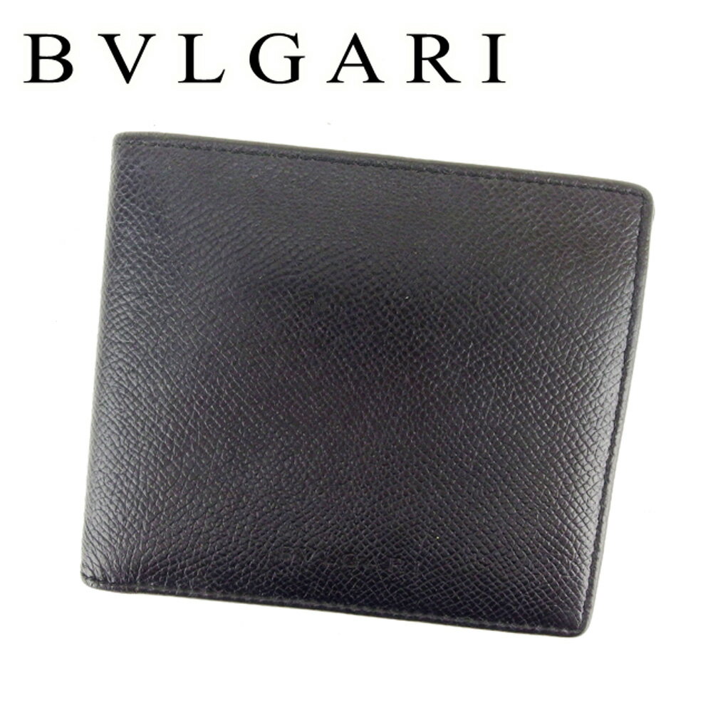 【スプリングセール30％OFF】ブルガリ 二つ折り 財布 クラシコ ブラック レザー BVLGARI 【ブルガリ】 t6770s 【中古】