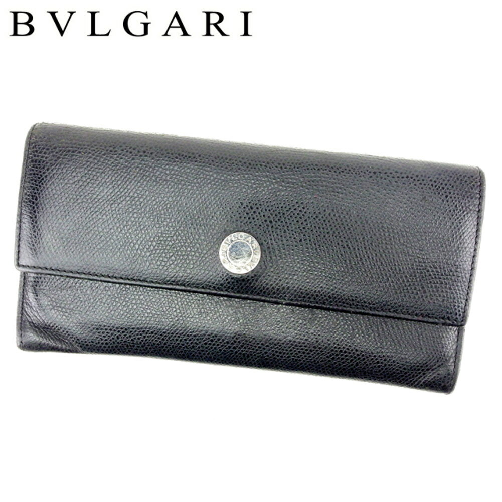 【スプリングセール30％OFF】ブルガリ 長財布 財布 ファスナー付き ロゴボタン ブラック シルバー レザー BVLGARI 長サイフ サイフ 収納ブランド財布 ユニセックス 小物 【ブルガリ】 T6786 【中古】