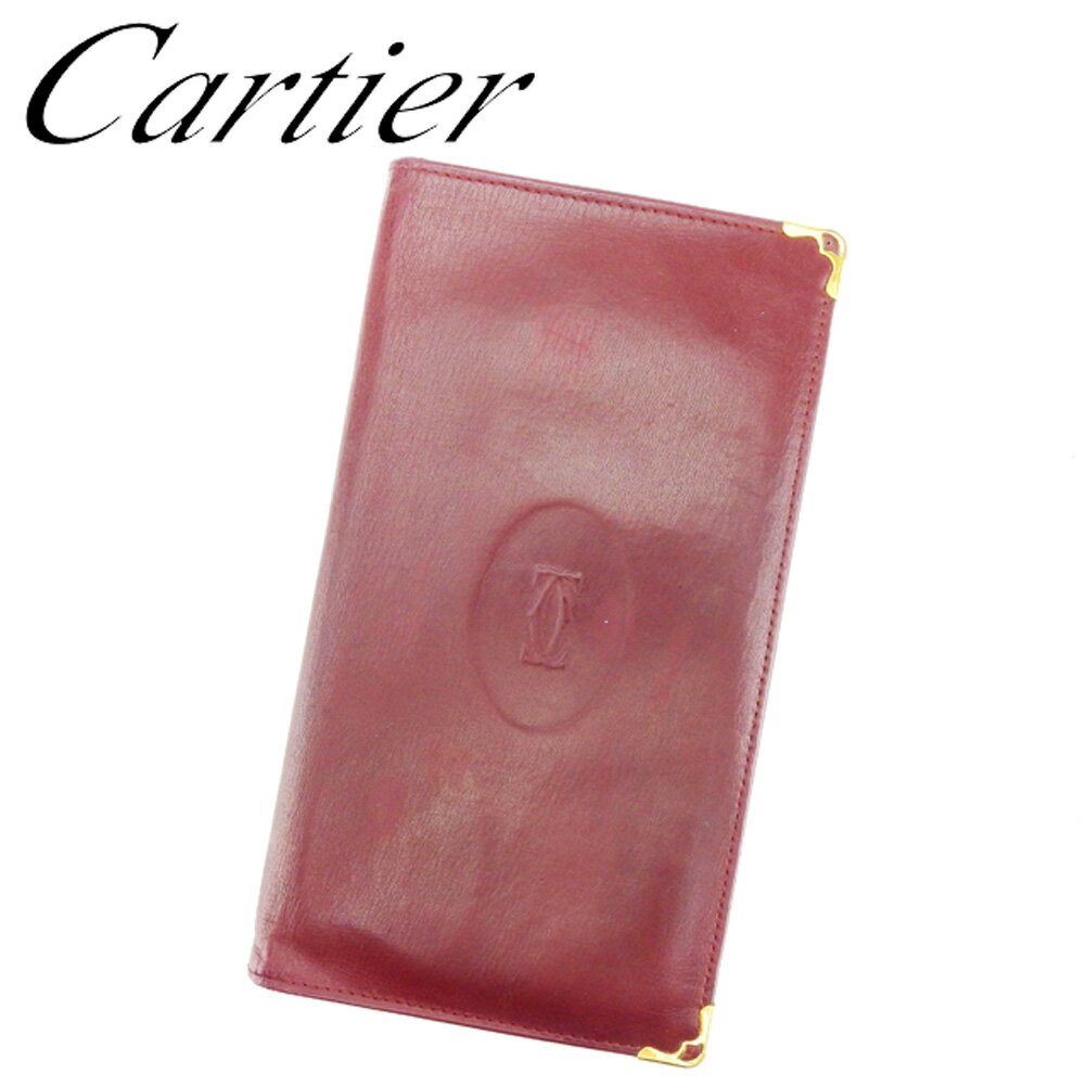 【スプリングセール30％OFF】カルティエ Cartier 長札入れ 札入れ レディース メンズ 可 ボルドー ゴールド レザー 【カルティエ】 T6819 【中古】