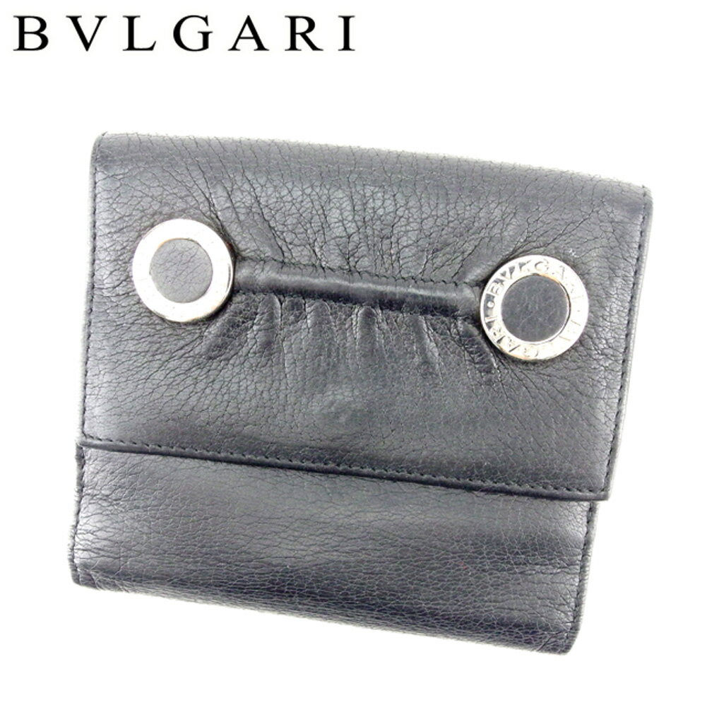 【スプリングセール30％OFF】ブルガリ Wホック 財布 二つ折り コローレ ブラック シルバー レザー BVLGARI ホックサイフ ホック財布 財布 サイフブランド財布 ユニセックス 小物 【ブルガリ】 T6825 【中古】