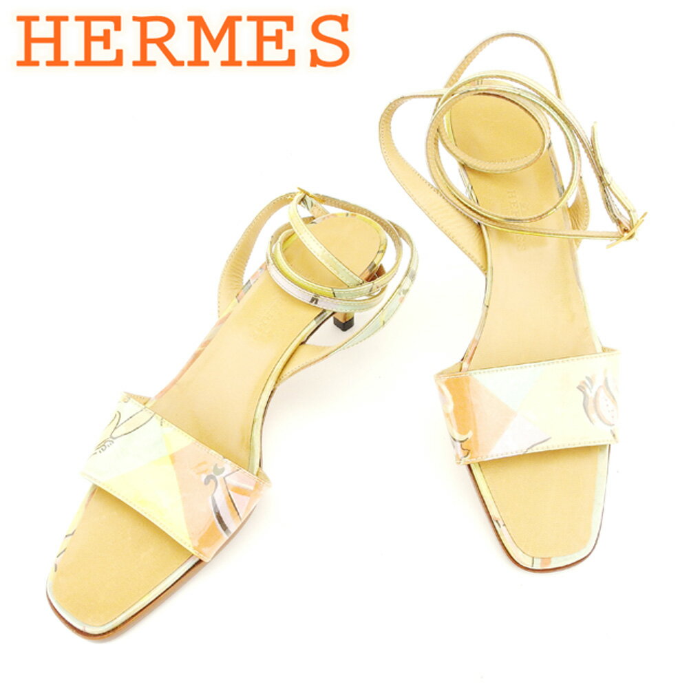 【スプリングセール30％OFF】エルメス HERMES サンダル シューズ 靴 レディース #36ハーフ ベージュ エナメル×レザー 【エルメス】 T6894 【中古】