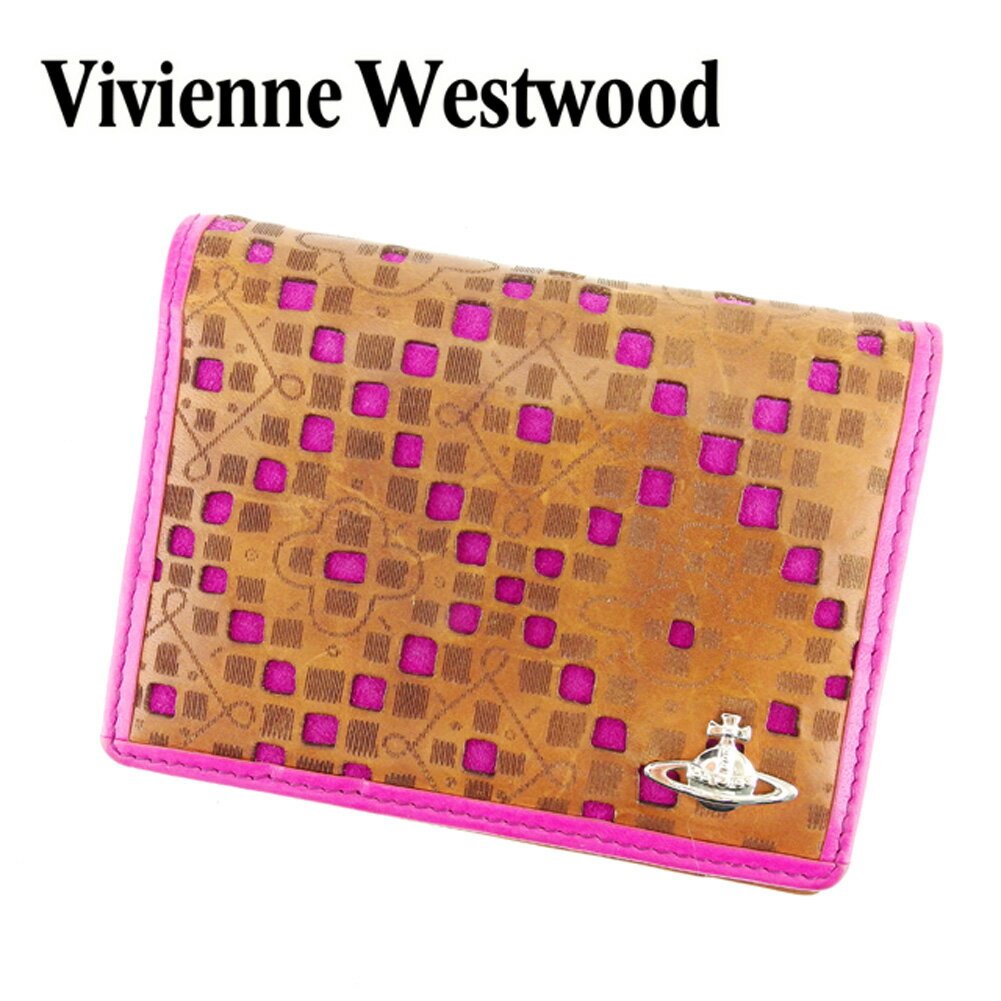 【冬のTHEセール 30%OFF】ヴィヴィアン ウエストウッド Vivienne Westwood 定期入れ ケース パスケース レディース ブラウン ピンク レザー T6915 ブランド 【中古】