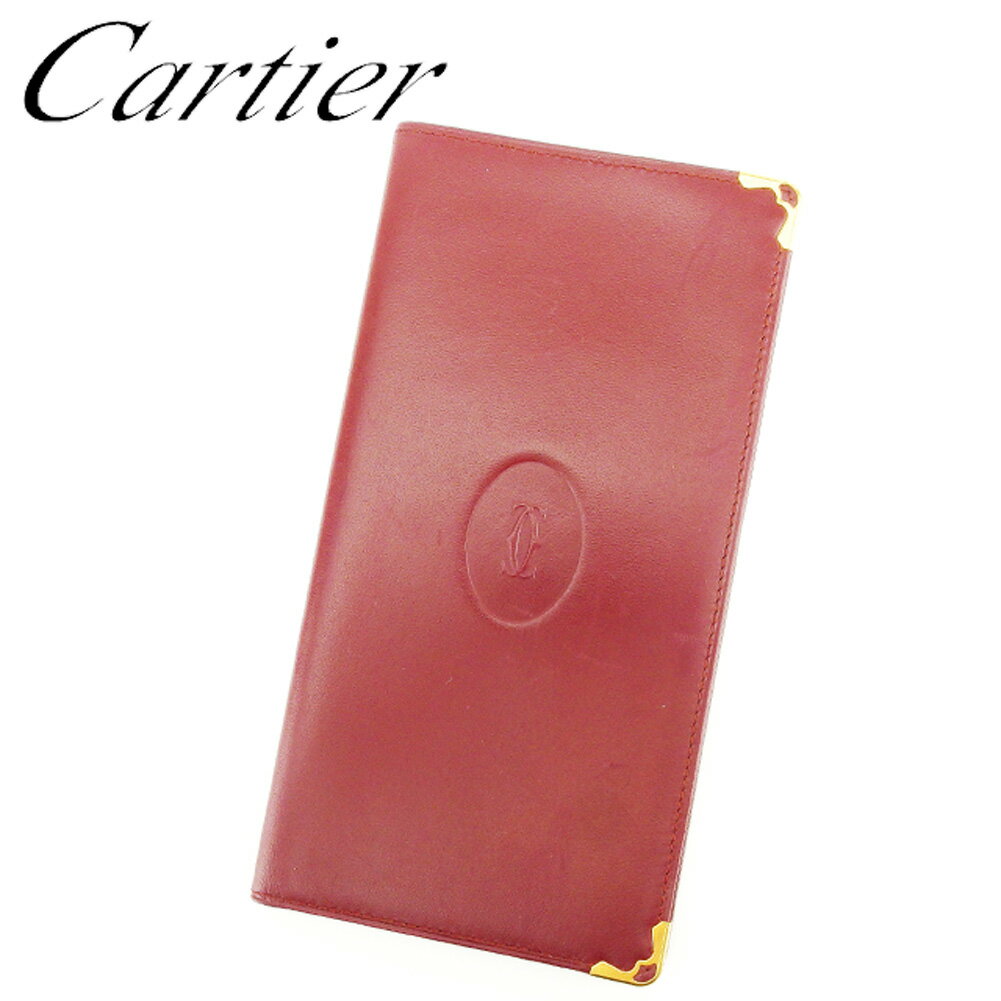 【スプリングセール30％OFF】カルティエ Cartier 長札入れ 札入れ レディース メンズ 可 ボルドー ゴールド レザー 【カルティエ】 T6959 【中古】