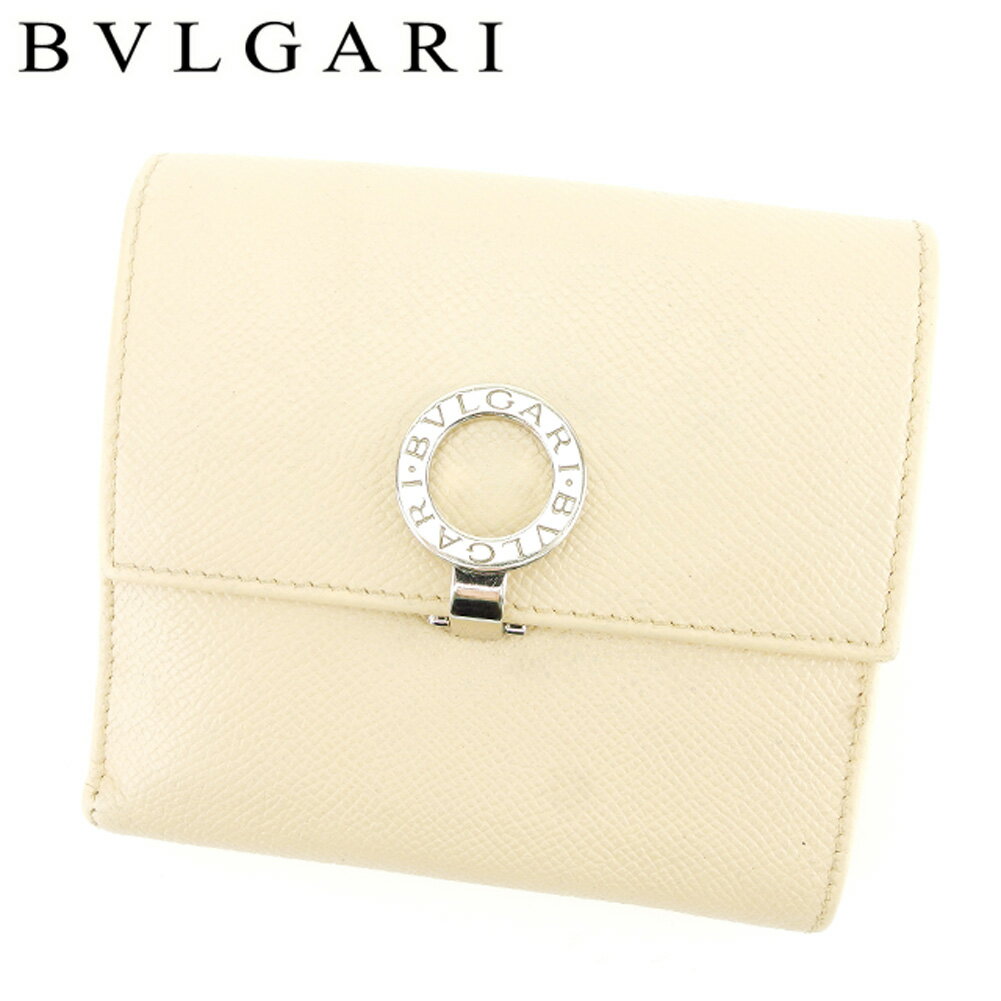 【スプリングセール30％OFF】ブルガリ Wホック 財布 二つ折り ブルガリブルガリ ベージュ シルバー レザー BVLGARI ホックサイフ ホック財布 財布 サイフブランド財布 ユニセックス 小物 【ブルガリ】 T6996 【中古】