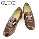 グッチ ローファー シューズ 靴 ♯35ハーフC ラウンドトゥ ホースビット ブラウン ゴールド レザー GUCCI 【グッチ】 t7002s 【中古】