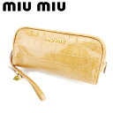 【春の大感謝祭 30％OFF】ミュウミュウ miu miu ポーチ 化粧ポーチ レディース ライトブラウン ゴールド 型押しレザー 【ミュウミュウ】 T7015 【中古】