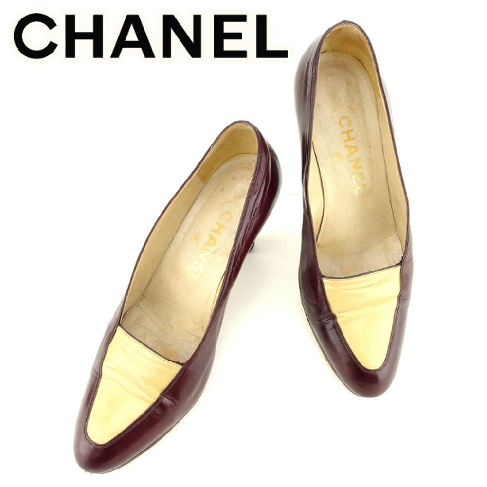 【スプリングセール30％OFF】シャネル CHANEL パンプス シューズ 靴 レディース ♯6 アーモンドトゥ ボルドー ベージュ レザー T7047 ブランド 【中古】