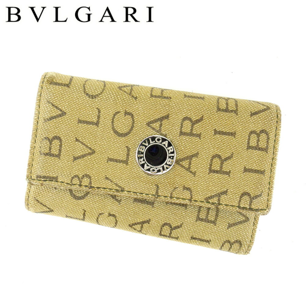 【スプリングセール30％OFF】ブルガリ BVLGARI キーケース レディース メンズ 可 ベージュ ブラウン シルバー キャンバス×レザー 【ブルガリ】 T7048 【中古】