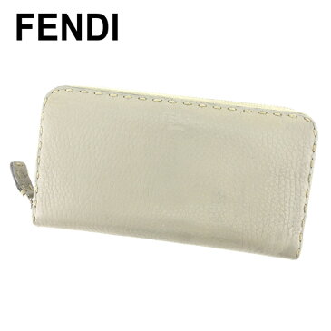 【中古】 フェンディ FENDI 長財布 財布 ラウンドファスナー グレー 灰色 シルバー 8M0299 レディース メンズ ユニセックス レザー サイフ 小物 ブランド 人気 贈り物 迅速発送 在庫処分 男性 女性 良品 夏 1点物 T7071 .