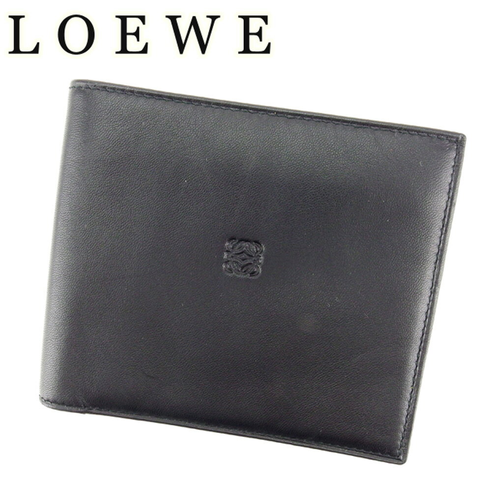 【スプリングセール】ロエベ LOEWE 二つ折り 札入れ メンズ ブラック ラムレザー 【ロエベ】 T7113 【中古】