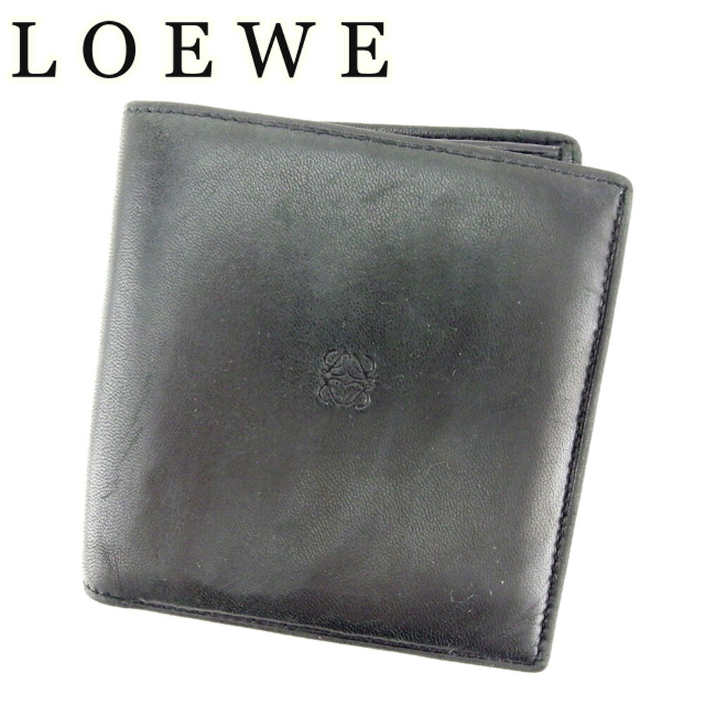 【スプリングセール30％OFF】ロエベ 二つ折り 財布 アナグラム ブラック ラムレザー LOEWE 【ロエベ】 t7140s 【中古】