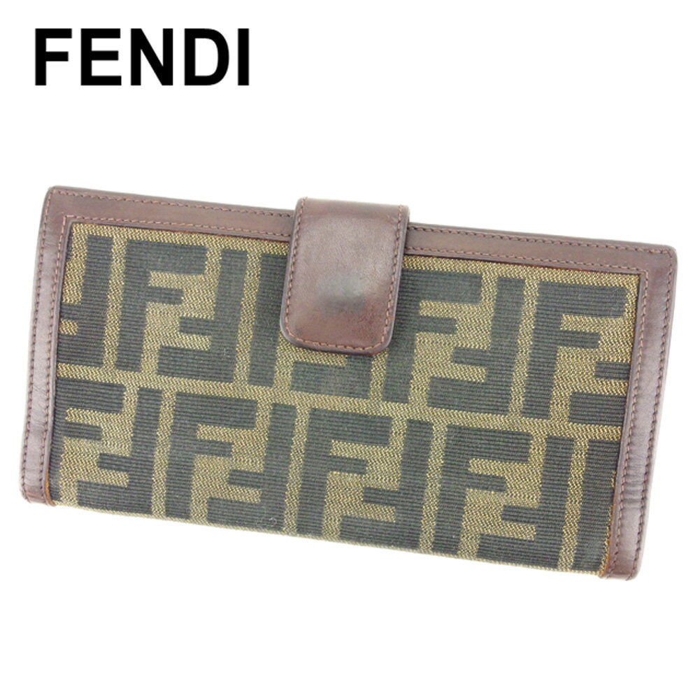 【スプリングセール30％OFF】フェンディ 長財布 財布 Wホック ズッカ ブラウン ブラック ベージュ キャンバス×レザー FENDI 【フェンディ】 t7151s 【中古】