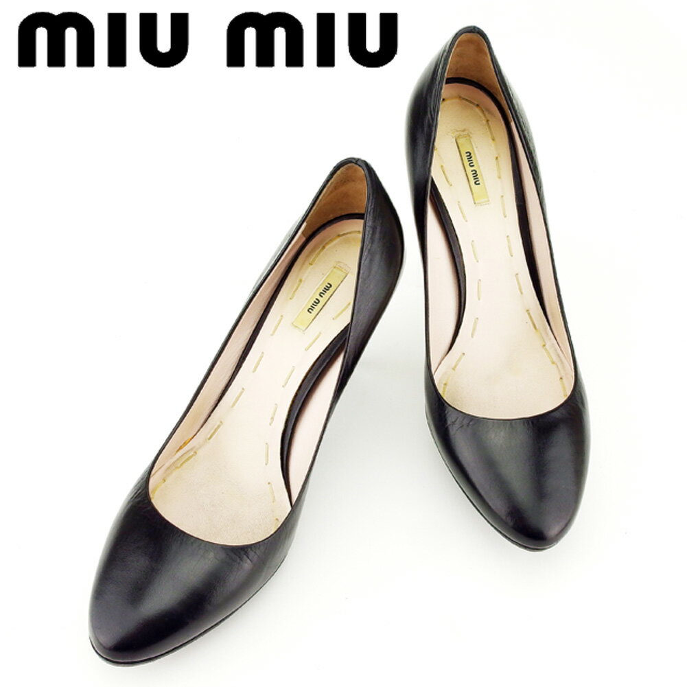 【スプリングセール30％OFF】ミュウミュウ パンプス シューズ 靴 #37.5サイズ ブラック レザー miumiu 【ミュウミュウ】 t7187s 【中古】