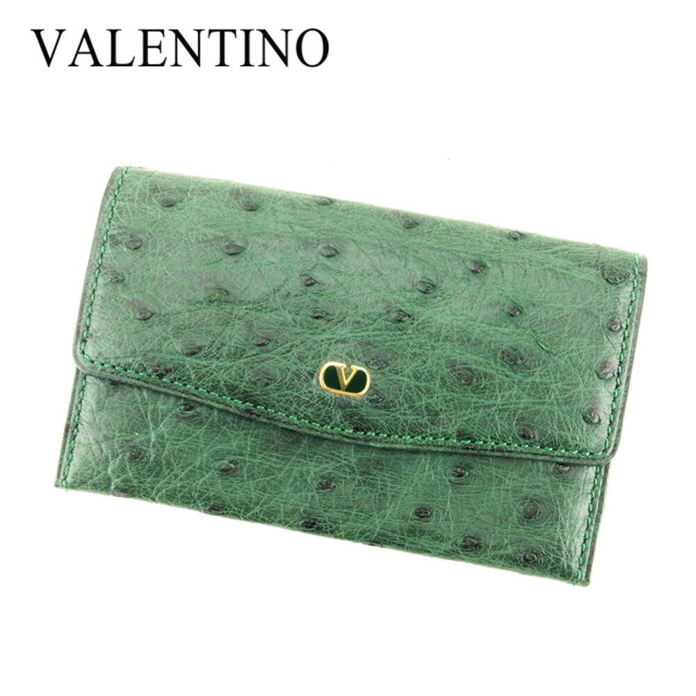 【スプリングセール30％OFF】ヴァレンティノ ガラバーニ カードケース カード 名刺入れ オーストリッチ グリーン レザー VALENTINO GARAVANI 【ヴァレンティノ ガラバーニ】 t7207s 【中古】