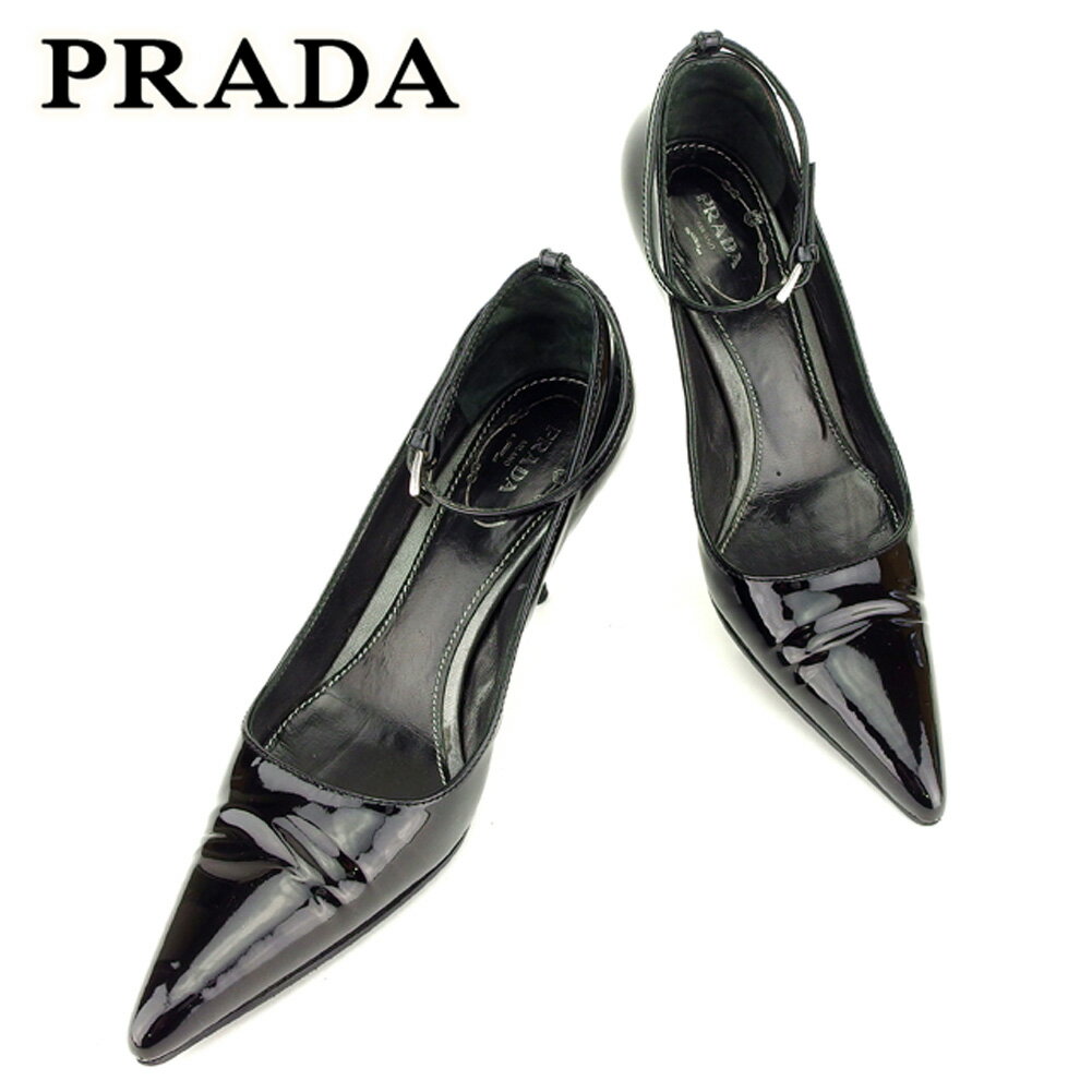 【スプリングセール30％OFF】プラダ パンプス シューズ 靴 #34サイズ ブラック エナメルレザー PRADA A1922 【中古】
