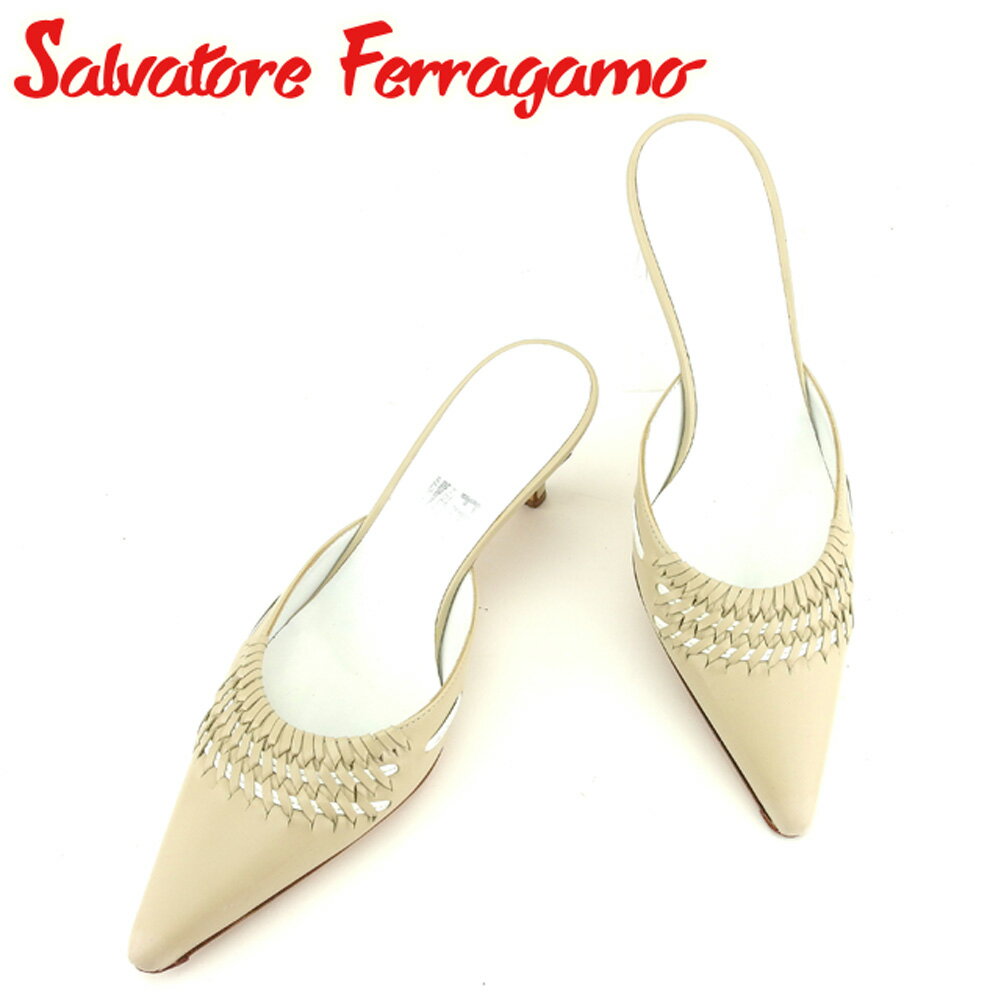 【スプリングセール30％OFF】サルヴァトーレ フェラガモ Salvatore Ferragamo ミュール シューズ 靴 メンズ可 #4ハーフ ベージュ レザー 【フェラガモ】 C3214 【中古】