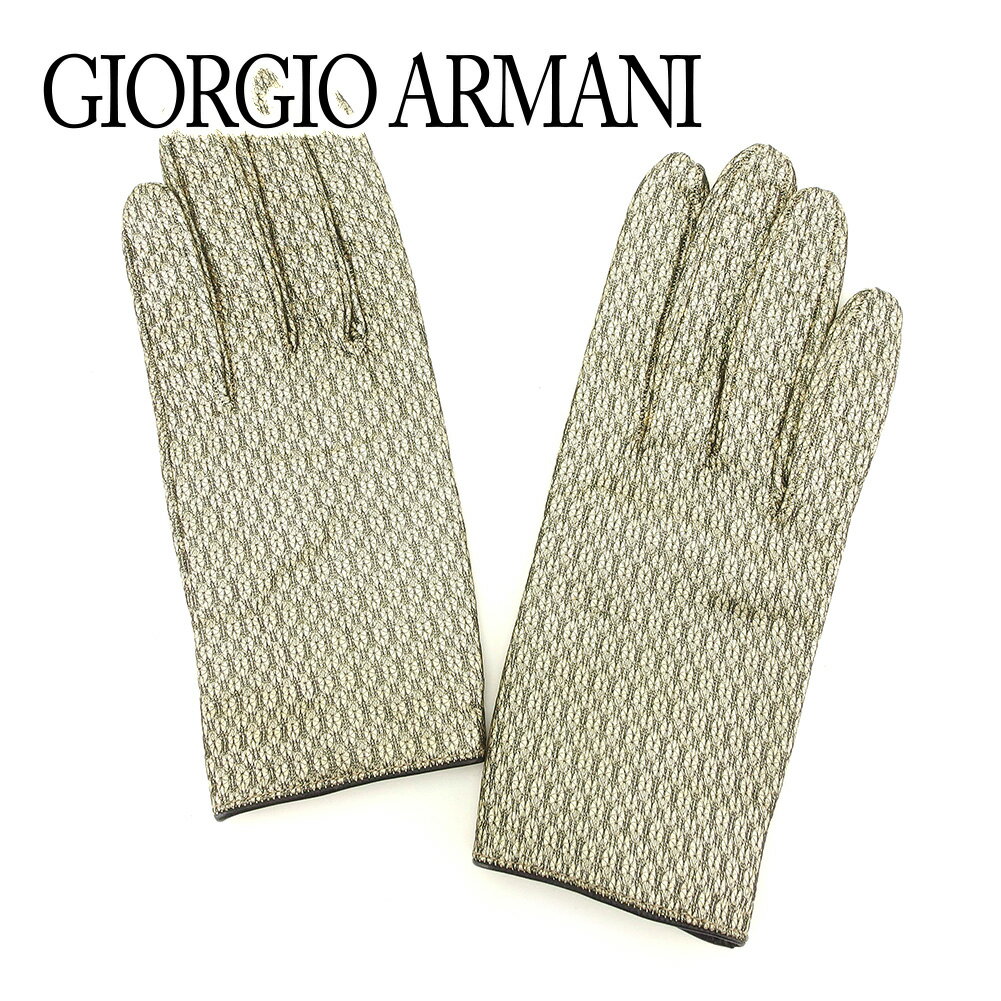 【スプリングセール30％OFF】ジョルジオ アルマーニ 手袋 グローブ ゴールド ブラック レザー GIORGIO ARMANI 【ジョルジオ アルマーニ】 t7226s 【中古】