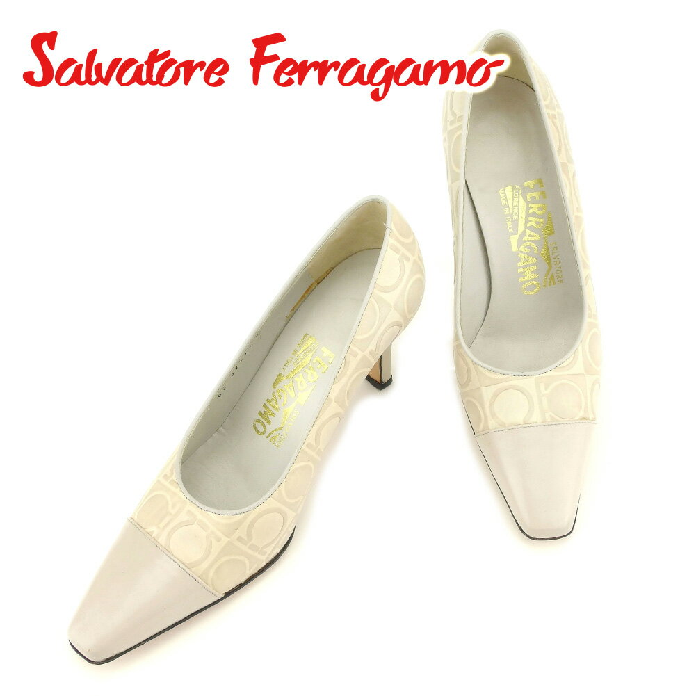 【スプリングセール30％OFF】サルヴァトーレ フェラガモ パンプス シューズ 靴 #4ハーフ ガンチーニ ベージュ レザー Salvatore Ferragamo C4226 【中古】