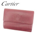 【春の大感謝祭 30％OFF】カルティエ 三つ折り 財布 マストライン ボルドー レザー Cartier 【カルティエ】 t7255s 【中古】