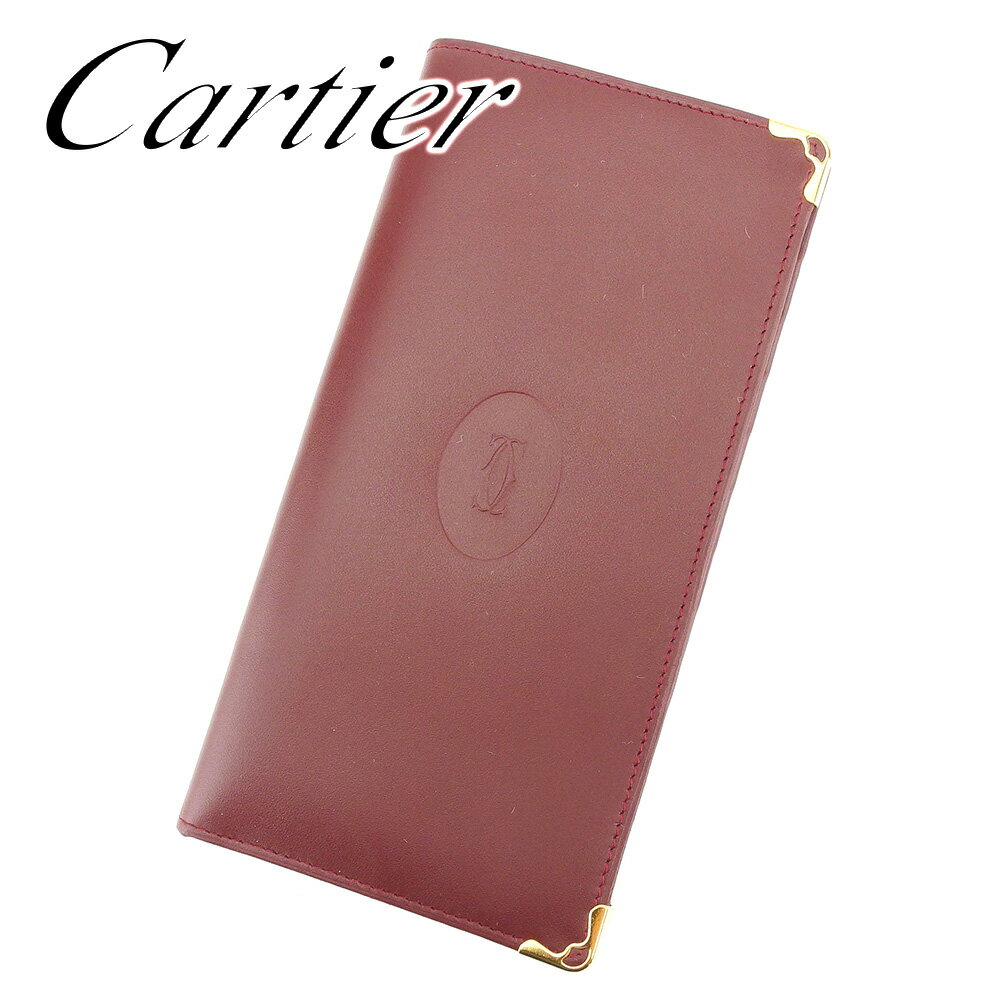 【スプリングセール30％OFF】カルティエ 長札入れ 長財布 マストライン ボルドー レザー Cartier 【カルティエ】 t7268s 【中古】