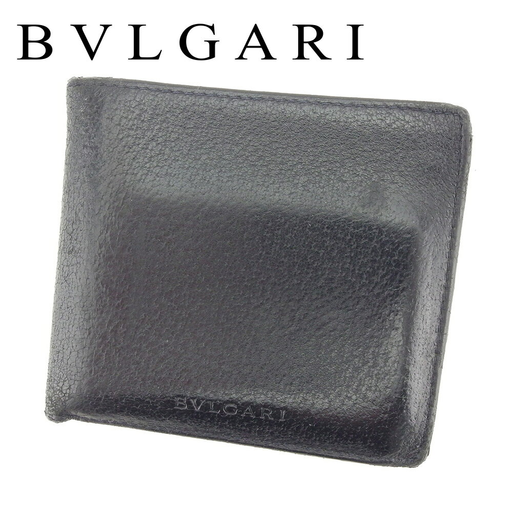 【スプリングセール30％OFF】ブルガリ 二つ折り 財布 ロゴ ブラック レザー BVLGARI 【ブルガリ】 t7294s 【中古】
