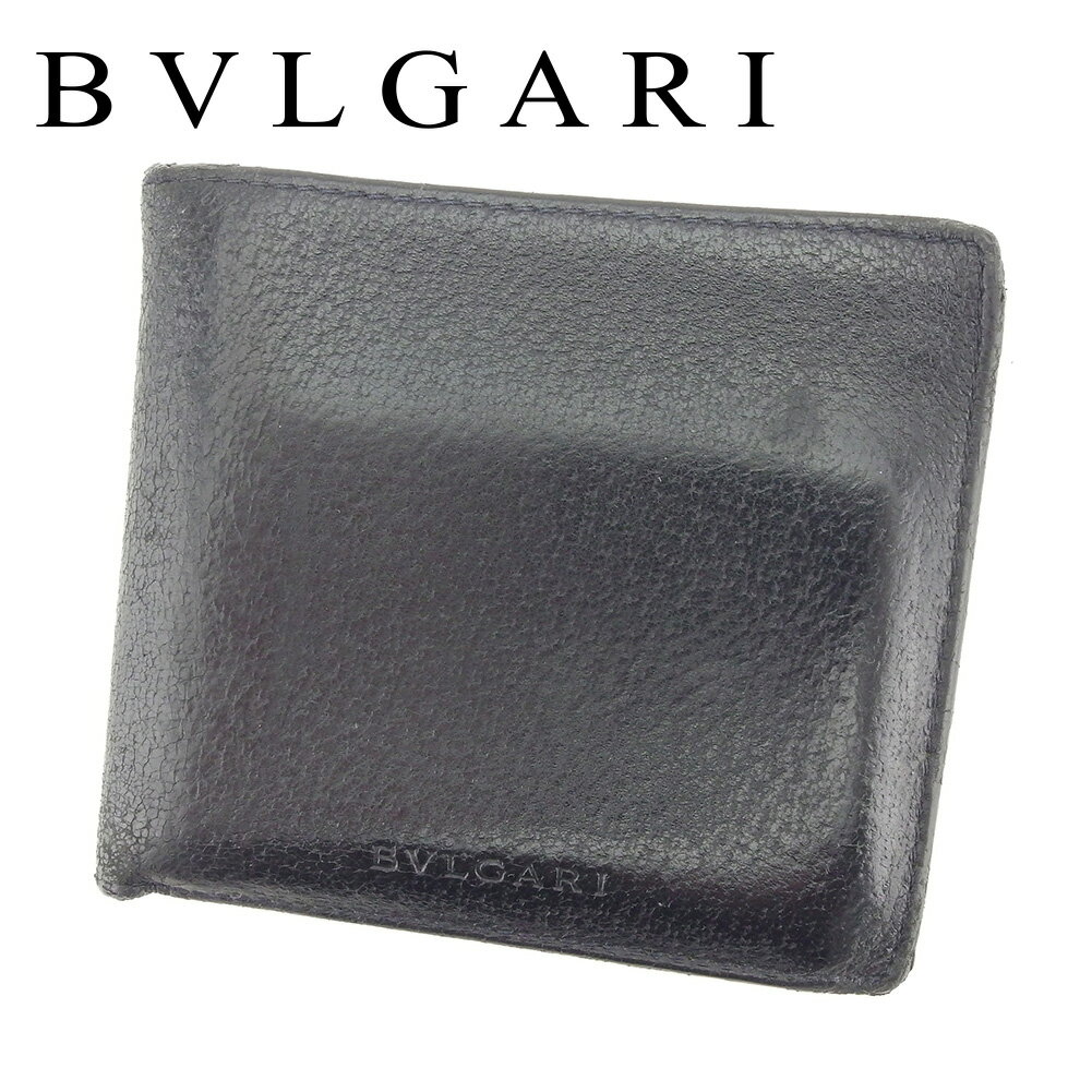 【スプリングセール30％OFF】ブルガリ 二つ折り 財布 ロゴ ブラック レザー BVLGARI 二つ折りサイフ 財布 サイフ 収納ブランド財布 ユニセックス 小物 【ブルガリ】 T7294 【中古】