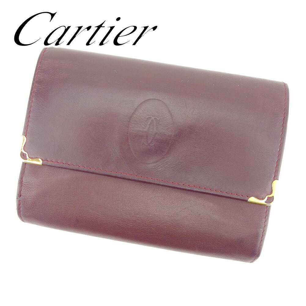 【スプリングセール30％OFF】カルティエ ガマ口 財布 三つ折り 財布 マストライン ボルドー レザー Cartier ガマ口 財布 サイフ コンパクトブランド財布 ユニセックス 小物 【カルティエ】 T7325 【中古】