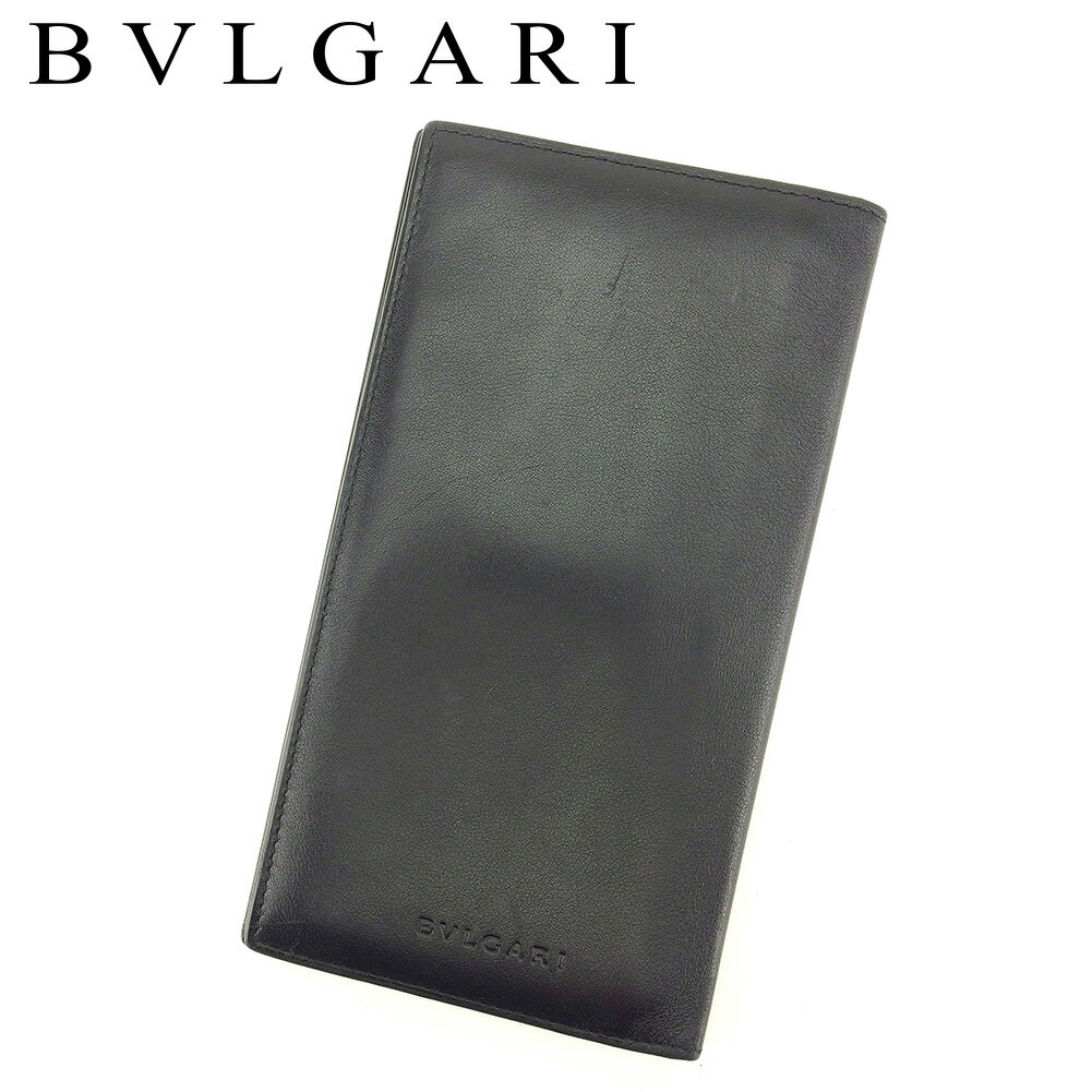 【スプリングセール30％OFF】ブルガリ 長札入れ 長財布 ブラック レザー BVLGARI 【ブルガリ】 t7327s 【中古】